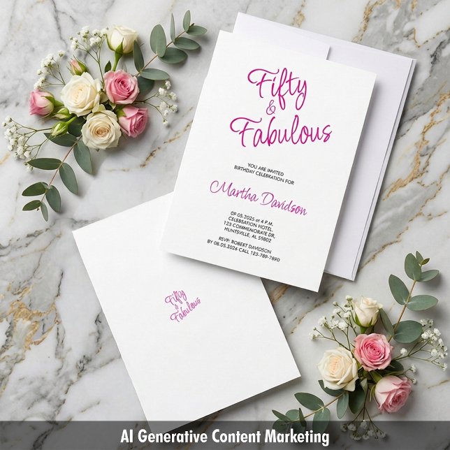 Fifty & Fabulous Pink Birthday Celebration Invitation (Fifty & Fabulous Pink Birthday Celebration Invitation)