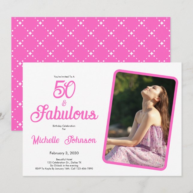Fifty & Fabulous Pink Black 50th Birthday Party Invitation (Front/Back)