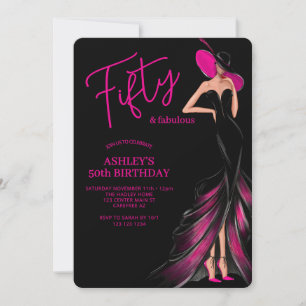 Fifty Fabulous Pink Dress 50th Birthday Invitation