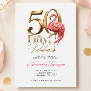 Fifty & Fabulous Pink Flamingo 50th Birthday Party Invitation