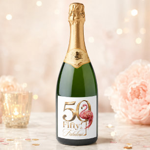 Fifty & Fabulous Pink Flamingo 50th Birthday Party Sparkling Wine Label