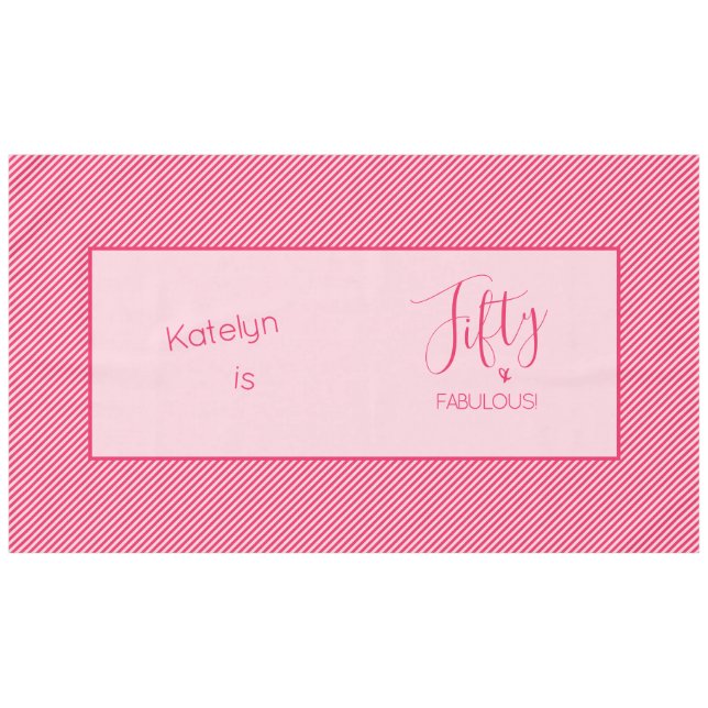 Fifty & FABULOUS! Pink Framed Stripes Personalised Tablecloth (Front (Horizontal))