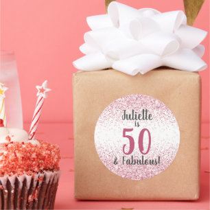 Fifty & Fabulous Pink Glitter Confetti Birthday Classic Round Sticker