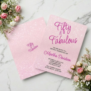Fifty & Fabulous Pink Glitter Elegant Invitation