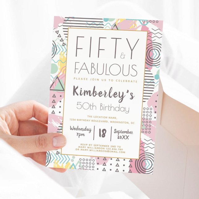 Fifty & Fabulous Pink Retro 50th Birthday Party Invitation (Fifty and Fabulous Birthday Party )