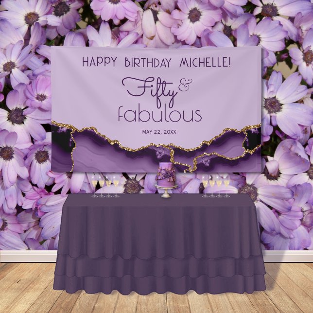 Fifty & Fabulous Purple Gold 50th Birthday Banner (Creator Uploaded)