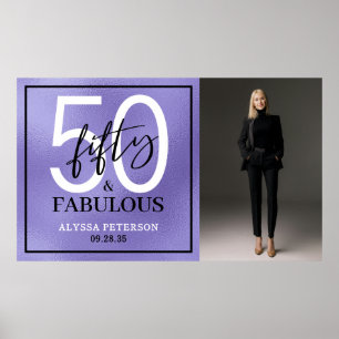 Fifty & Fabulous Purple Script 50th Birthday Photo Poster