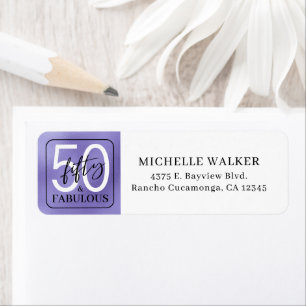 Fifty & Fabulous Purple Script 50th Birthday Return Address Label