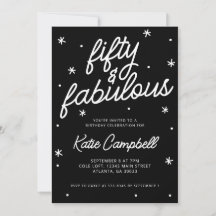 Fifty Fabulous Script Black White 50th Birthday