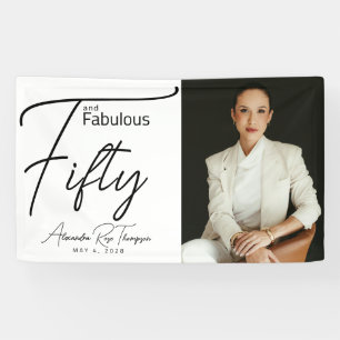 Fifty & Fabulous Script Photo 50th Birthday Party Banner