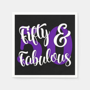 Fifty & Fabulous White and Purple Typography Napkin