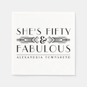 Fifty & Fabulous White Art Deco 50th Birthday Napkin