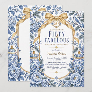Fifty & Fabulous Winter Chinoiserie 50th Birthday Invitation