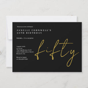 Fifty Gold and black Modern 50th Birthday Party Invitation