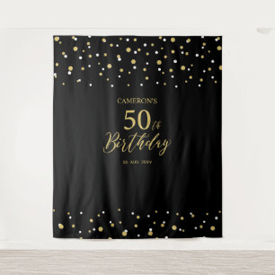 Fifty   Gold & Black 50th Birthday Party Backdrop Tapestry