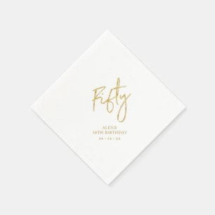 Fifty Gold Lettering 50th birthday Paper Plates Napkin