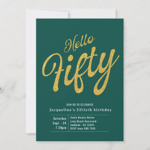 Fifty Green Gold Modern 50th Birthday Invitation