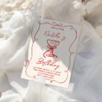 Fifty Hand Drawn Red Bow Martini 50th Birthday