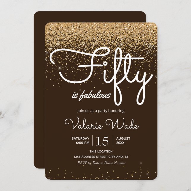 Fifty is Fabulous Gold Glitter Birthday party Invitation (Front/Back)