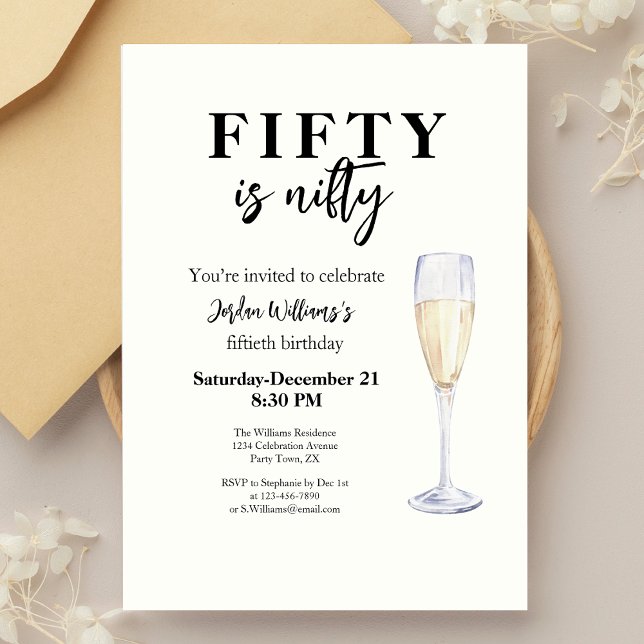 Fifty Is Nifty Funny Elegant Simple 50th Birthday Invitation (Creator Uploaded)