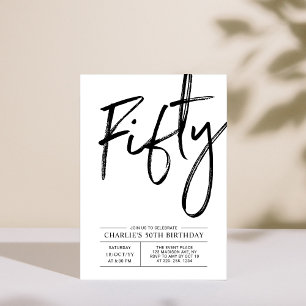 Fifty   Modern 50th Birthday Party Invitation