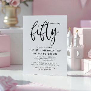 Fifty   Modern 50th Black & White Birthday Party Magnetic Invitation