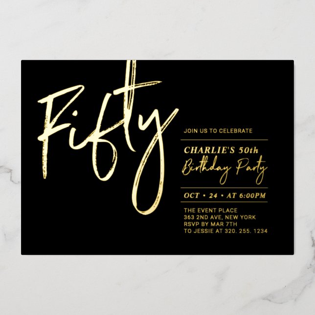 Fifty | Modern Black Gold 50th Birthday Party (Front)