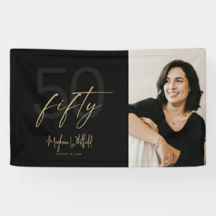 Fifty Modern Black Photo 50th Birthday Party Banner