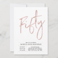 Fifty | Modern Brush Rose Gold 50th Birthday Party