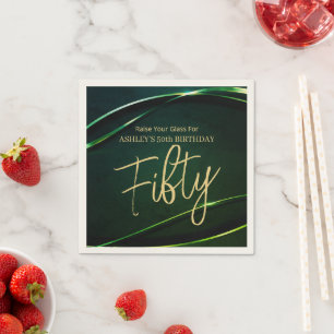 Fifty Modern Gold Black 50th Birthday Napkin