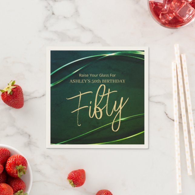 Fifty Modern Green Gold 50th Birthday Napkin (Insitu)