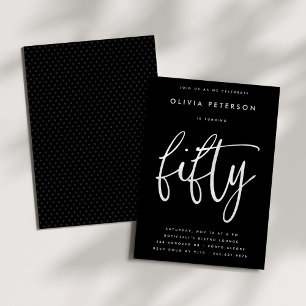 Fifty Modern White on Black 50th Birthday Party Invitation