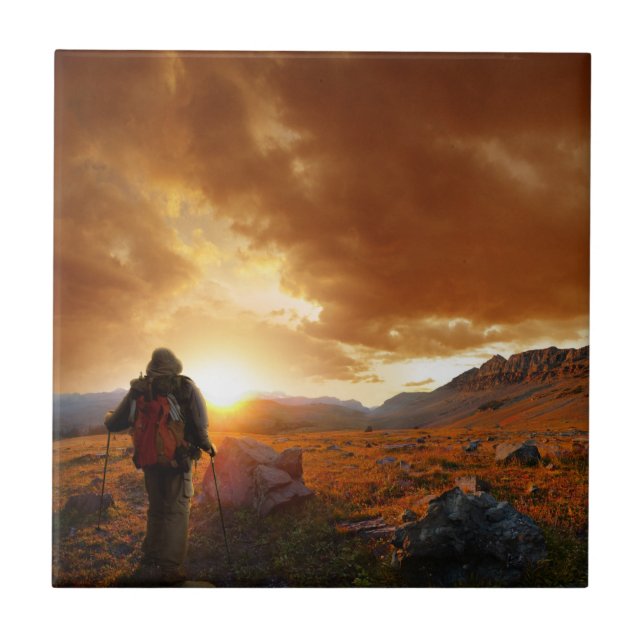Fifty Mountain Sunset - Glacier National Park Ceramic Tile (Front)