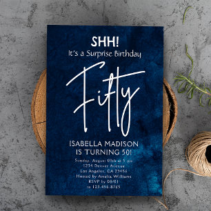 Fifty   Navy Blue 50th Birthday Surprise Party Invitation