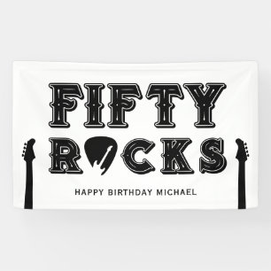 Fifty Rocks Guitar Pick 50th Birthday Party Banner