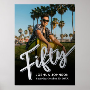 Fifty silver black photo 50th birthday poster