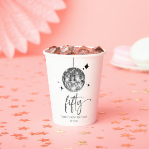 Fifty Silver Disco Ball 50th Birthday Party Paper Cups