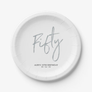 Fifty Silver Lettering 50th birthday Paper Plates