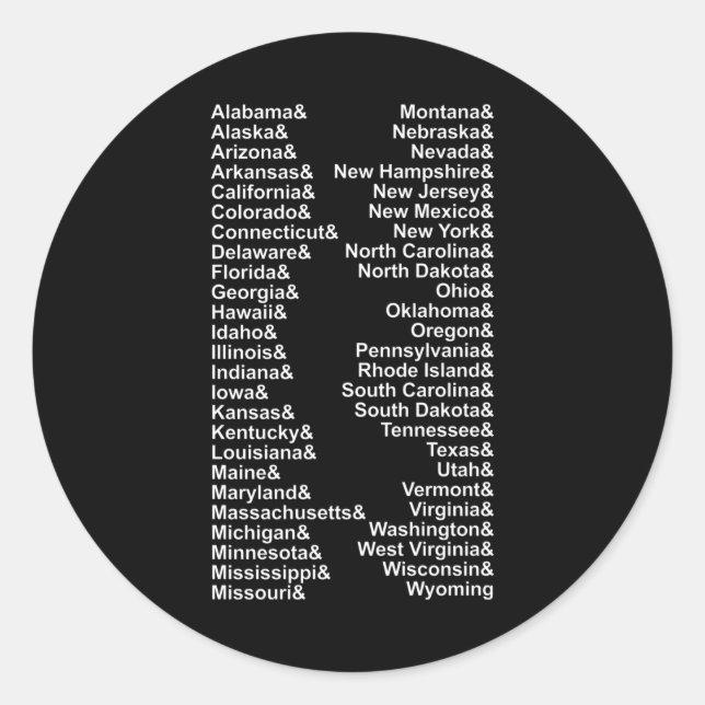 Fifty States Ampersand List USA Classic Round Sticker (Front)