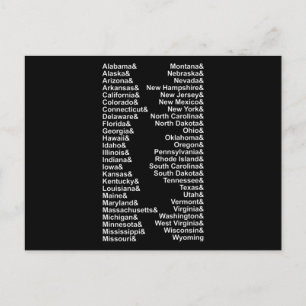 Fifty States Ampersand List USA Postcard