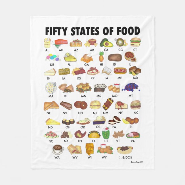 FIFTY STATES OF FOOD United States America USA Art Fleece Blanket (Front)