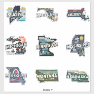 Fifty States Retro Sticker Set Part 3