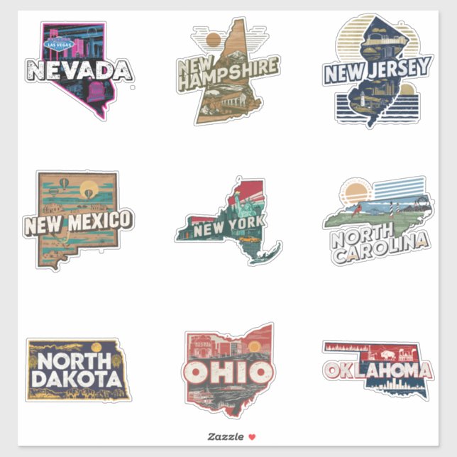 Fifty States Retro Sticker Set Part 4 (Sheet)