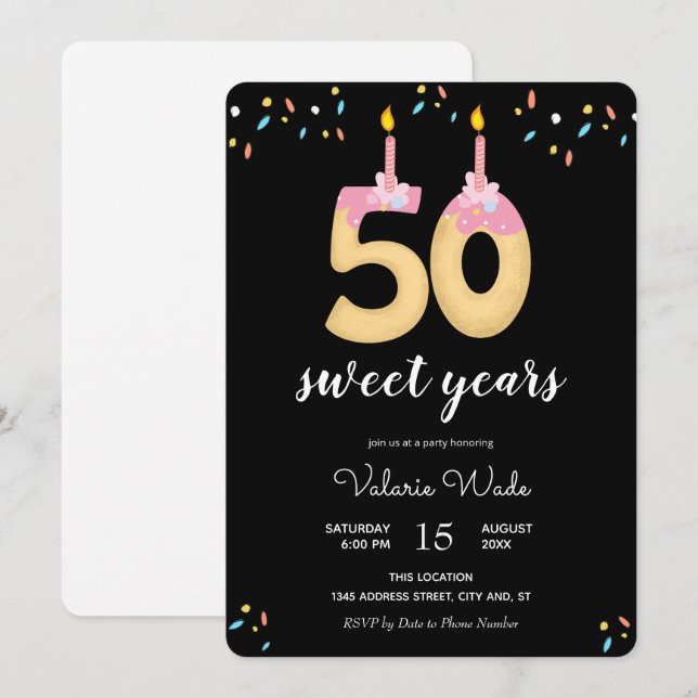 Fifty Sweet Years Cake Numbers Birthday party Invitation (Front/Back)
