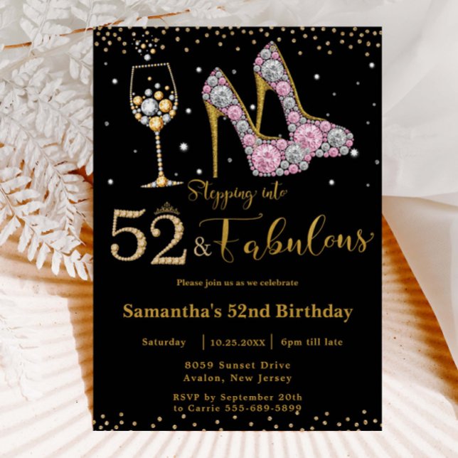 Fifty Two Fabulous High Heels Bubbly 52nd Birthday Invitation (Creator Uploaded)