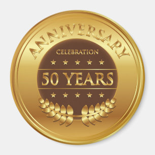 Fifty Years Anniversary Celebration Gold Medal Magnet