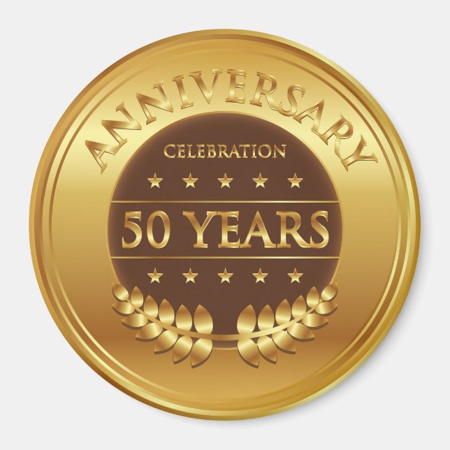 Fifty Years Anniversary Celebration Gold Medal Magnet (Front)