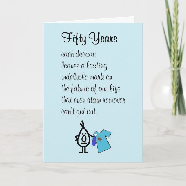 Fifty Years, Funny Happy Fiftieth Birthday Poem Card (Front)