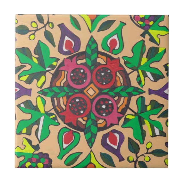 Fig and Pomegranate Medley Ceramic Tile (Front)