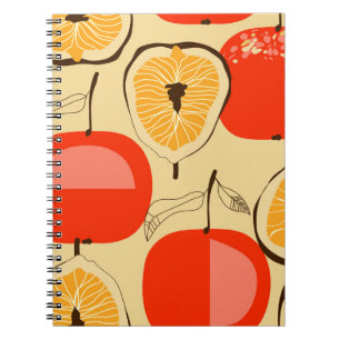 Fig, apple, retro seamless style. notebook